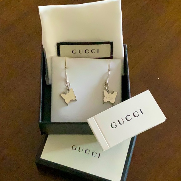 NWT Gucci Silver 925 Butterfly Drop Earrings - Picture 3 of 6